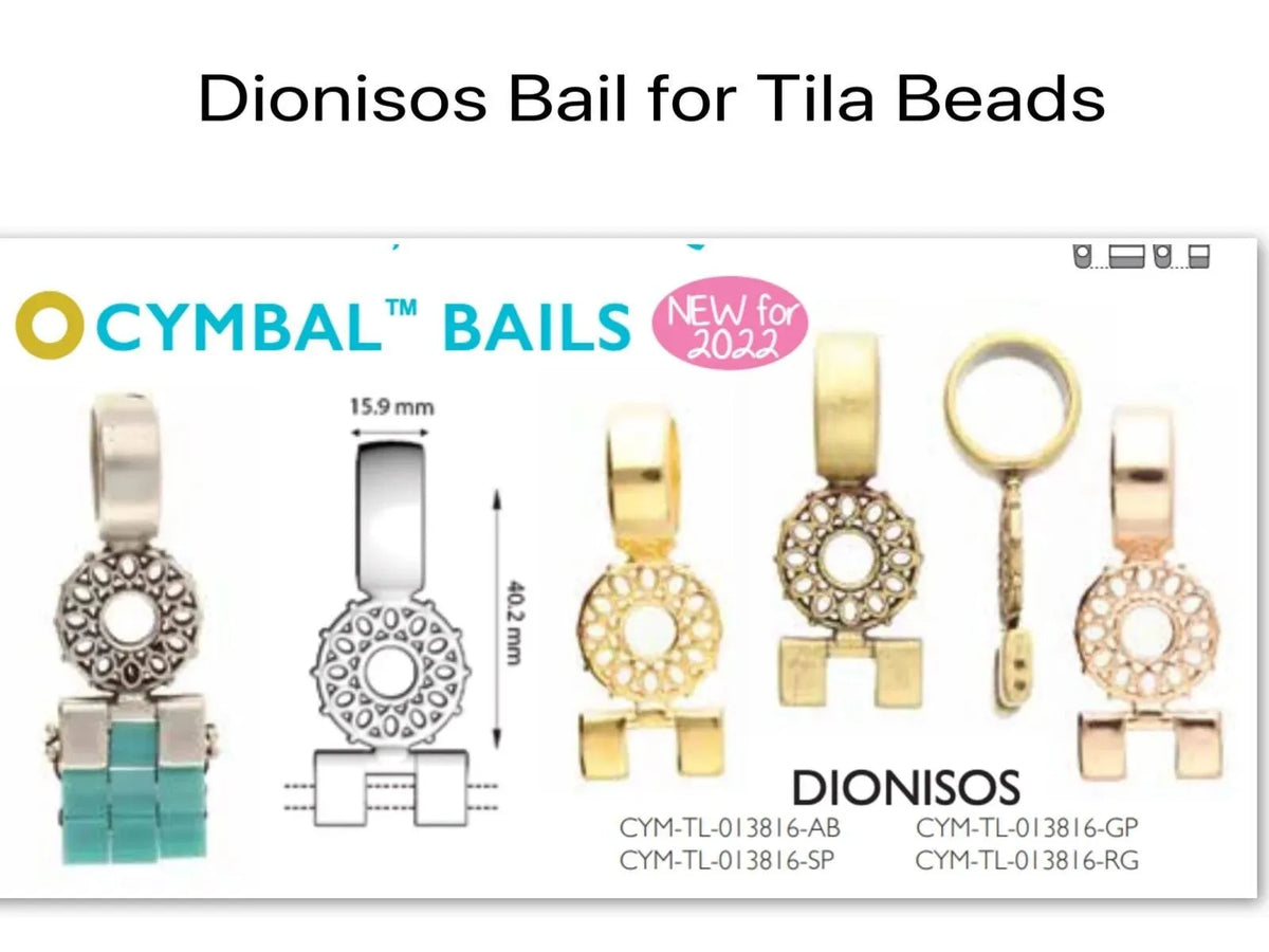 Dionisos Cymbal Bail, fits Tila Beads, for Kumihimo, Beaded Rose, Thick Cord - The Argus Collection