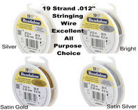 19 Strand, .012" Beadalon Stringing Wire, Stainless 15 & 30 ft. Silver, Satin Silver, Satin Gold, Bright - ArgusCollection