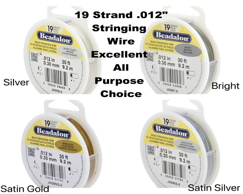 19 Strand, .012" Beadalon Stringing Wire, Stainless 15 & 30 ft. Silver, Satin Silver, Satin Gold, Bright - ArgusCollection