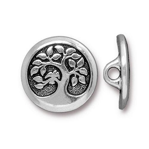 Bird in a Tree Button, Small or Large, 5 Finishes - The Argus Collection