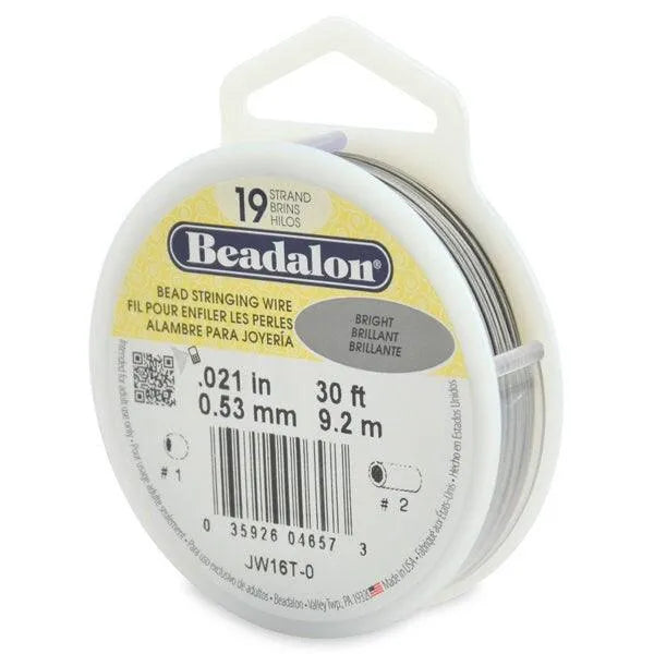 19 Strand, .021 or .024", Bead Stringing Wire, Beadalon, Bright, 15 or 30 Feet - ArgusCollection