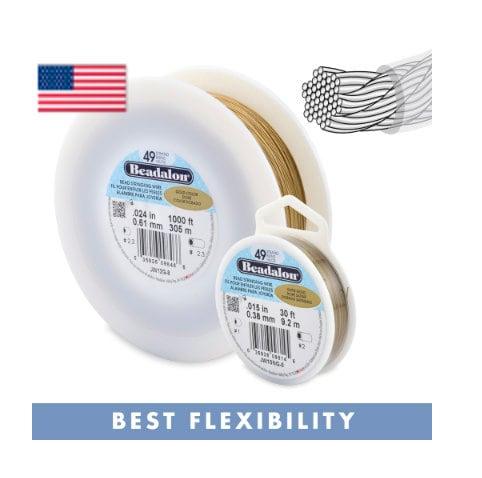 49 Strand, .024" Bead Stringing Wire, Beadalon, Bright or Gold, 10 or 30 Feet - ArgusCollection