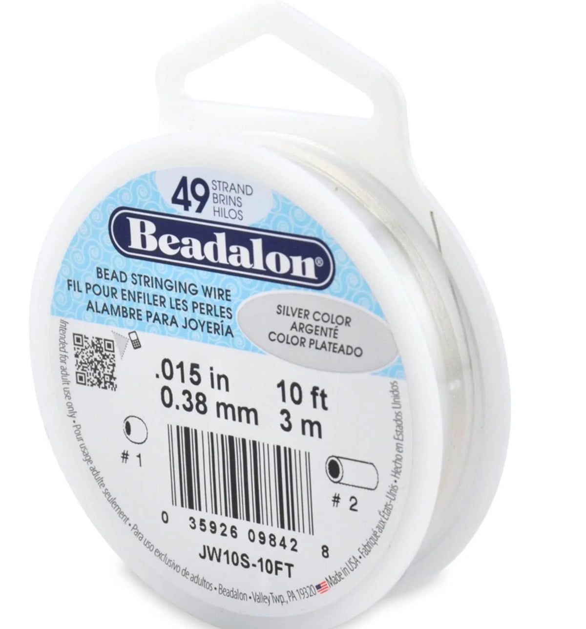 Beadalon, 49 Strand .015" Diameter Stringing Wire, Stainless Steel, Flexible, 10 or 30 Feet, Best Quality, 6 Colors - ArgusCollection