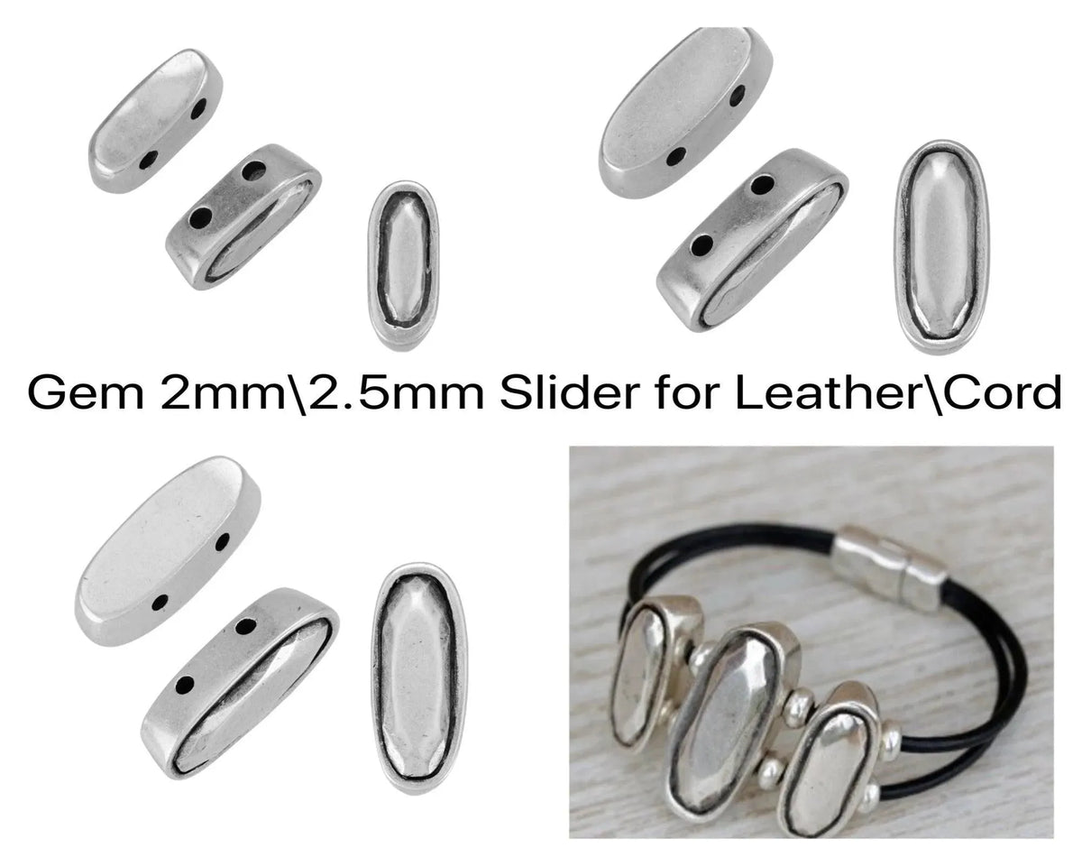 Gem! 2-Hole Beads, for 2 or 2.5mm Leather or Cord in 3 Sizes - The Argus Collection