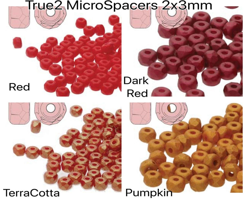 TRUE2 Faceted MicroSpacers, Rondelles, 2x3mm, 100 or 200 Pieces, Red, Dark Red, TerraCotta, Pumpkin - The Argus Collection