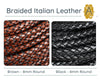 Braided Italian Leather, 8mm Round, Sold per foot, 2 Colors - The Argus Collection