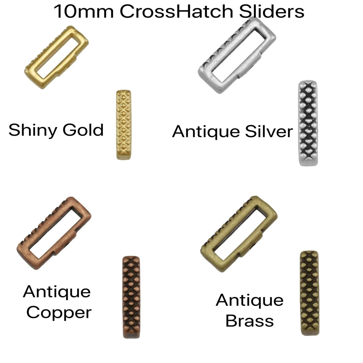 Crosshatch, Crimp Sliders for 5 or 10mm Flat Leather, 2 Pcs. - The Argus Collection