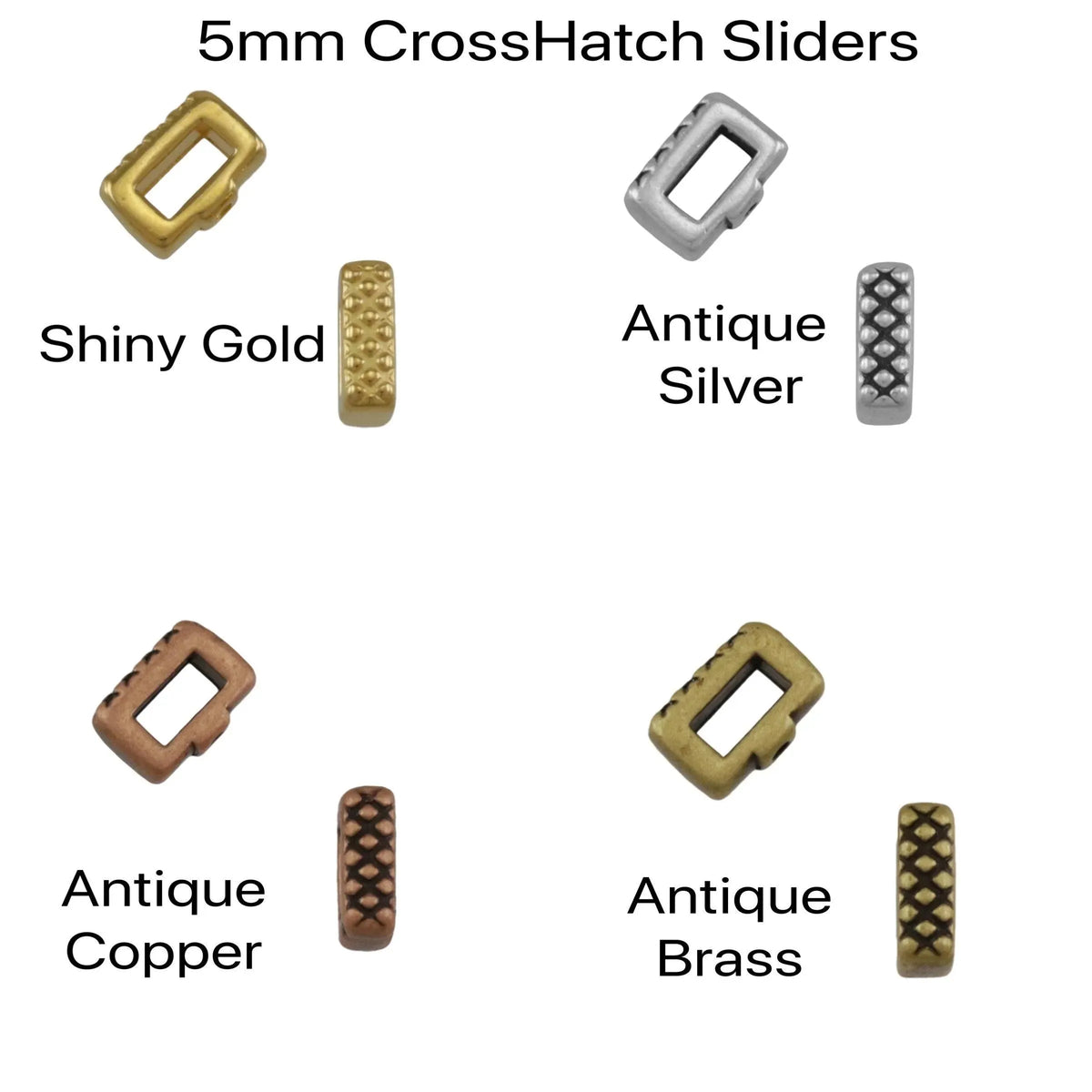 Crosshatch, Crimp Sliders for 5 or 10mm Flat Leather, 2 Pcs. - The Argus Collection