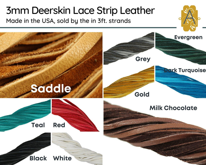 Flat Deerskin Leather, 3mm, (3ft length) in 10 Colors - The Argus Collection