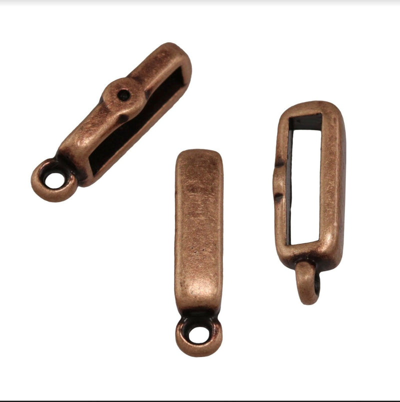 Crimp Bar Sliders with Ring for Leather or Cork, 10mm, in 4 Finishes - The Argus Collection