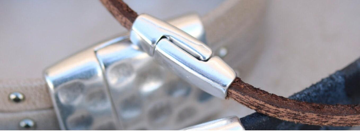 Hammered Magnetic Clasp for Leather or Cork, 5mm, in 3 Finishes - The Argus Collection