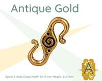 Tierracast Spiral S Hook Clasps, 3 Finishes - The Argus Collection