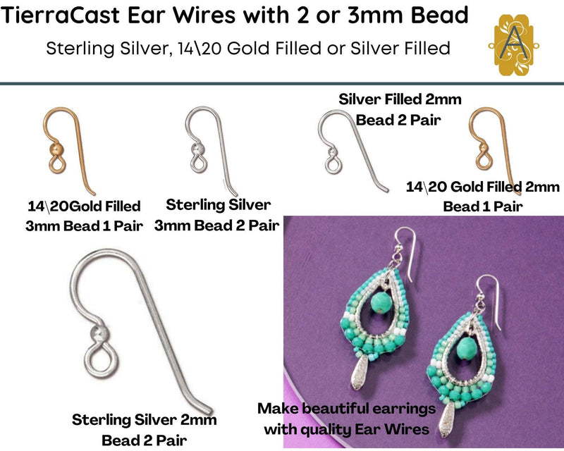 Earring Wires with 2mm or 3mm Ball in 3 Finishes - The Argus Collection