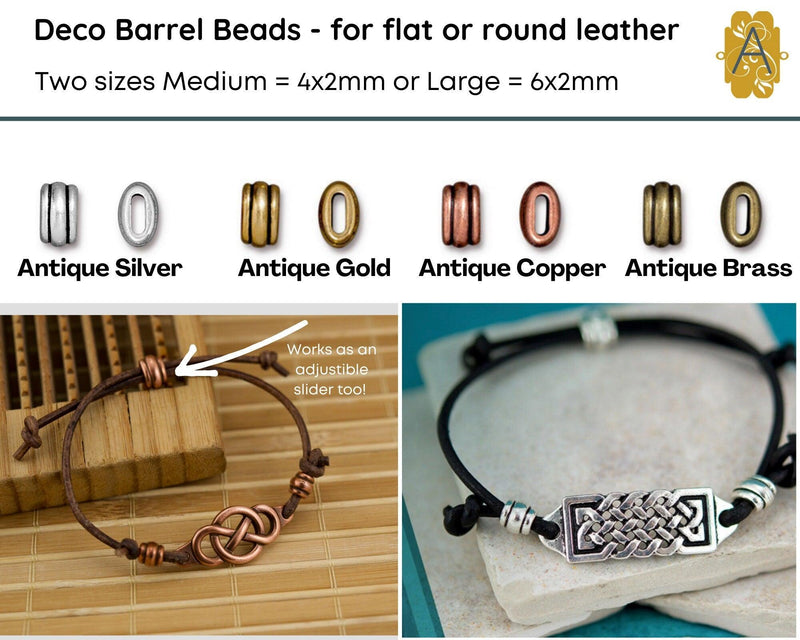 Crimpable Deco Barrel Beads, Tierracast, 2 Sizes, 4 Finishes - The Argus Collection