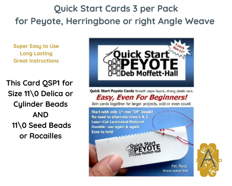 Quick Start Cards for Even or Odd Peyote, 2 Drop Peyote, Herringbone & Right Angle Weave, 3 per Pack + 2 NEW STARTER CARDS - The Argus Collection