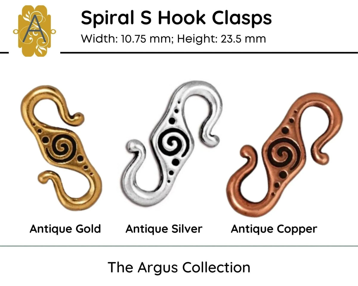 Tierracast Spiral S Hook Clasps, 3 Finishes - The Argus Collection