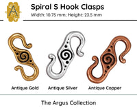 Tierracast Spiral S Hook Clasps, 3 Finishes - The Argus Collection