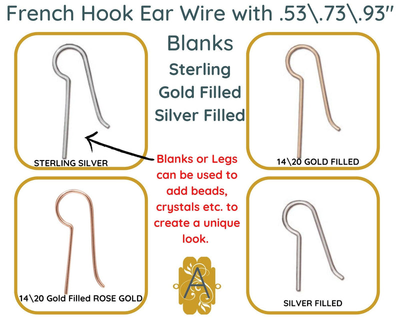 French Hook Earring Wire Blanks in 4 Finishes - The Argus Collection