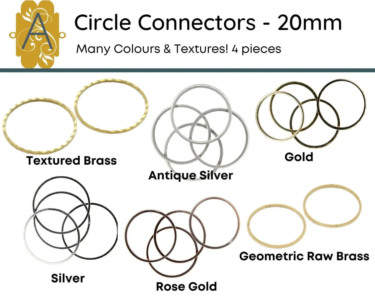 Circle Connectors, 20 or 25mm, Smooth, Geometric or Textured - The Argus Collection