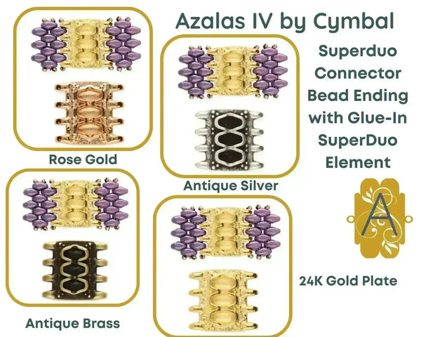 Azalas, Cymbal Superduo Bead Ending or Connector, with Glue In Element ...