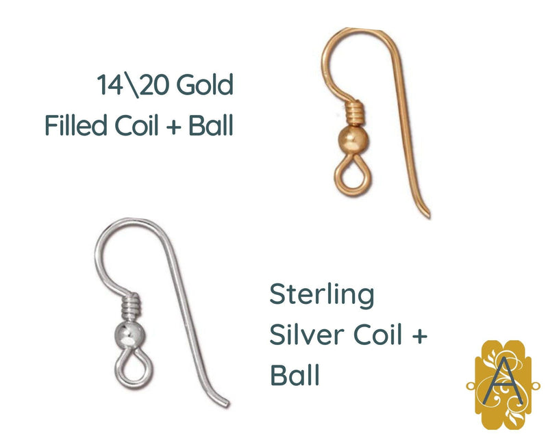 Sterling Silver or 14/20 Gold Filled Earring Wires with a Coil or Coil & 3mm Ball - The Argus Collection