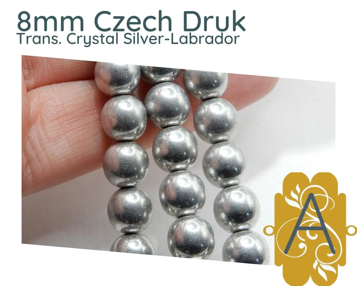 Czech Druks, 3mm, 4mm, 6mm, 8mm, Transparent Crystal Silver-Labrador - The Argus Collection