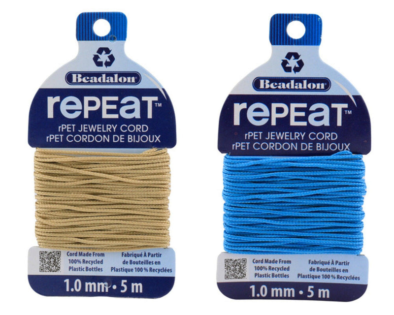 NEW! Earth Friendly RePEat Jewelry Cord, 1mm, Recycled Plastic, Recycled Cardboard, Sustainable, 10 Colors, 5 meters - The Argus Collection