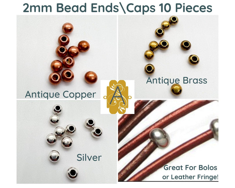 Round Ball End Caps for Leather or Cord, Fits 1.5 & 2mm Round Cord, in 3 Finishes - The Argus Collection