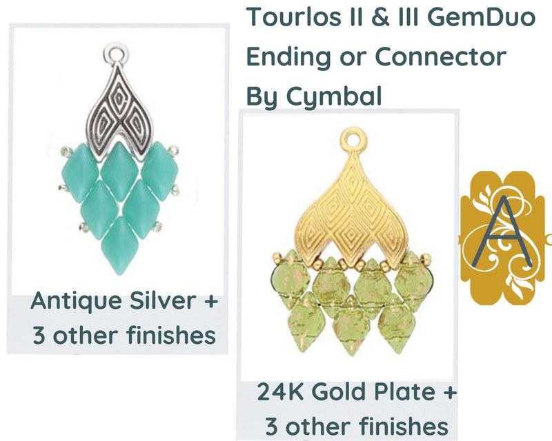 Tourlos II or III, Cymbal Gemduo Bead Endings, 2 Pcs. 4 Finishes - The Argus Collection