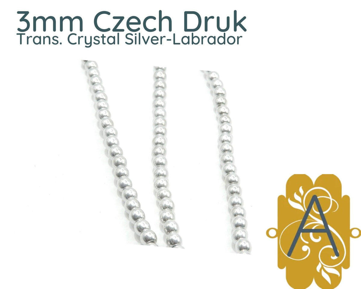 Czech Druks, 3mm, 4mm, 6mm, 8mm, Transparent Crystal Silver-Labrador - The Argus Collection