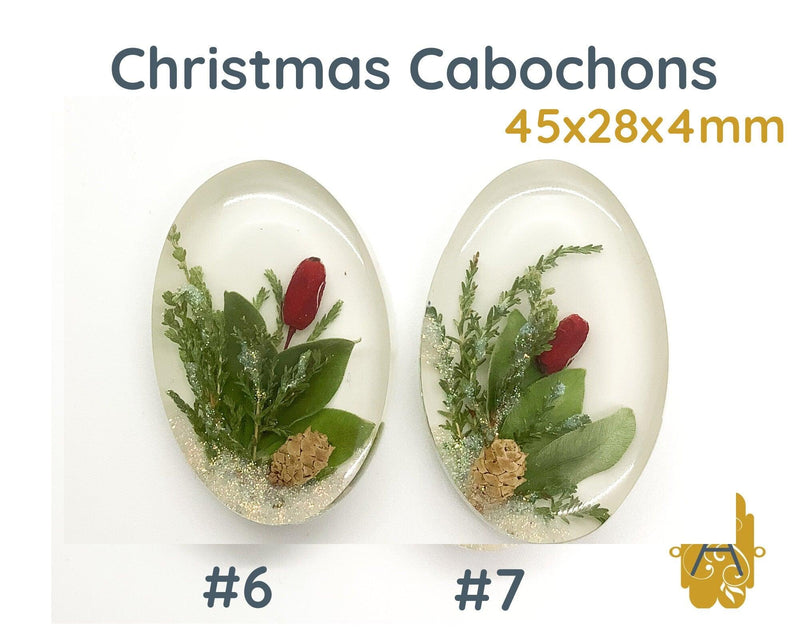 Christmas Cabochons, 45x28mm, Handmade with Real Dried Flowers - The Argus Collection