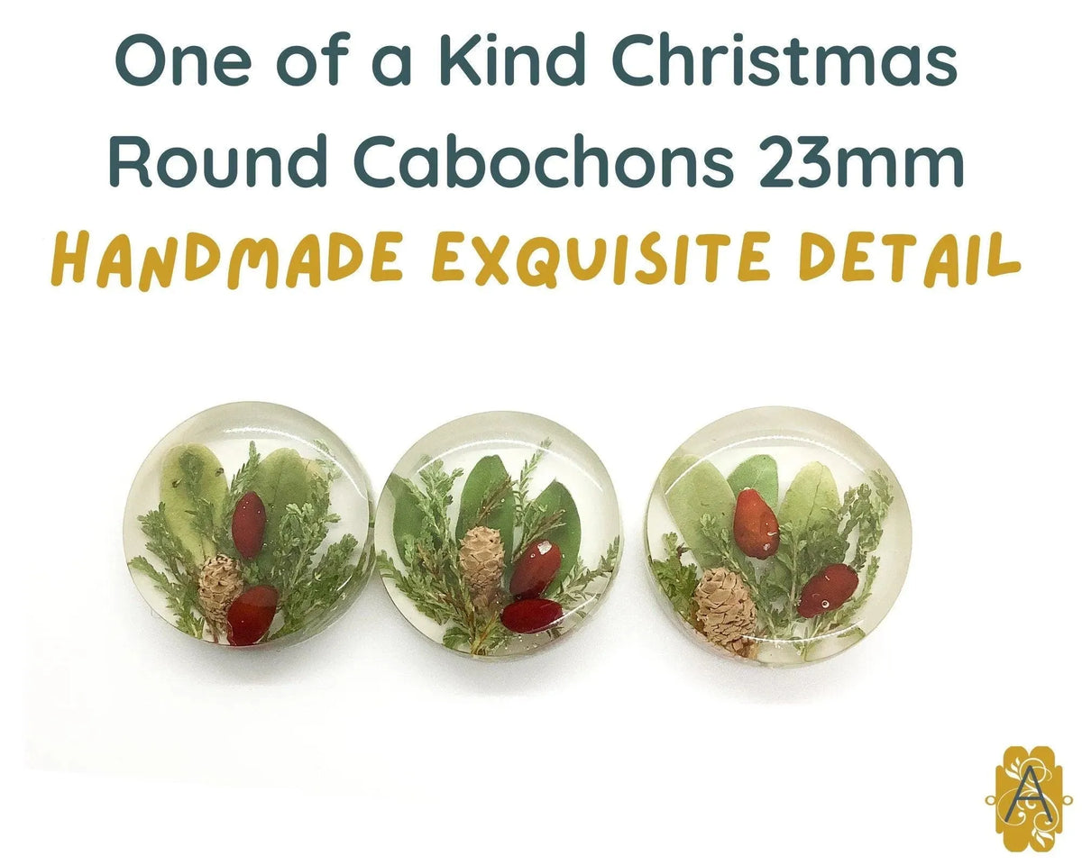 Christmas Cabochons, 23mm, Handmade with Real Dried Flowers - The Argus Collection