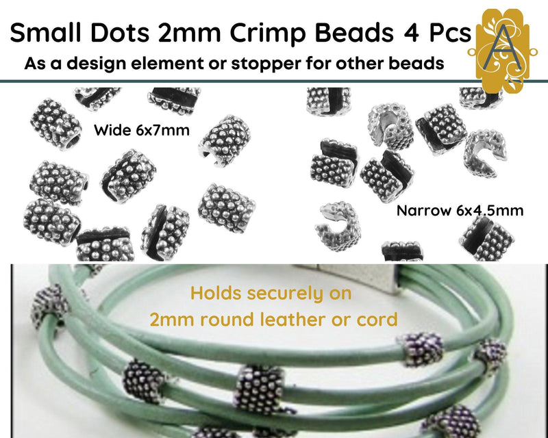 Small Dots Crimp Beads for Round Leather or Cord in 2 Sizes - The Argus Collection