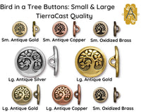 Bird in a Tree Button, Small or Large, 5 Finishes - The Argus Collection