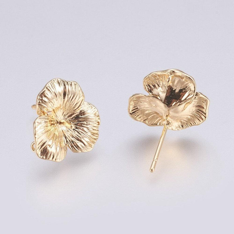 FLOWER UP! Fancy 18K Gold Plated Earring Studs, 1 Pair, for Half Drilled Beads, with Rear Loop - The Argus Collection