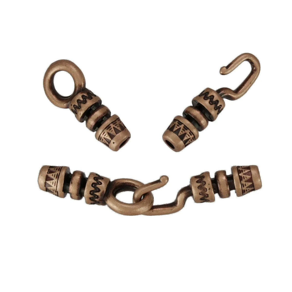 Aztec, Crimpable Hook & Eye Clasps, for 1.5 or 2mm Leather or Cord, 4 Finishes - The Argus Collection