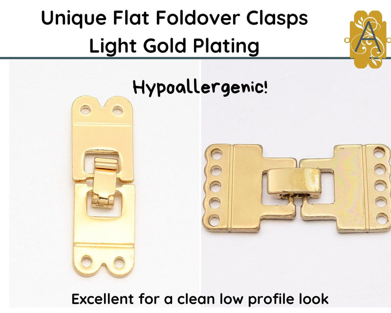 Flat Foldover Clasps, 2 or 5 Strand, Light Gold Plating, 1 or 2 Sets - The Argus Collection