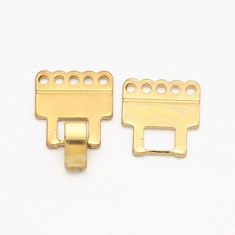 Flat Foldover Clasps, 2 or 5 Strand, Light Gold Plating, 1 or 2 Sets - The Argus Collection