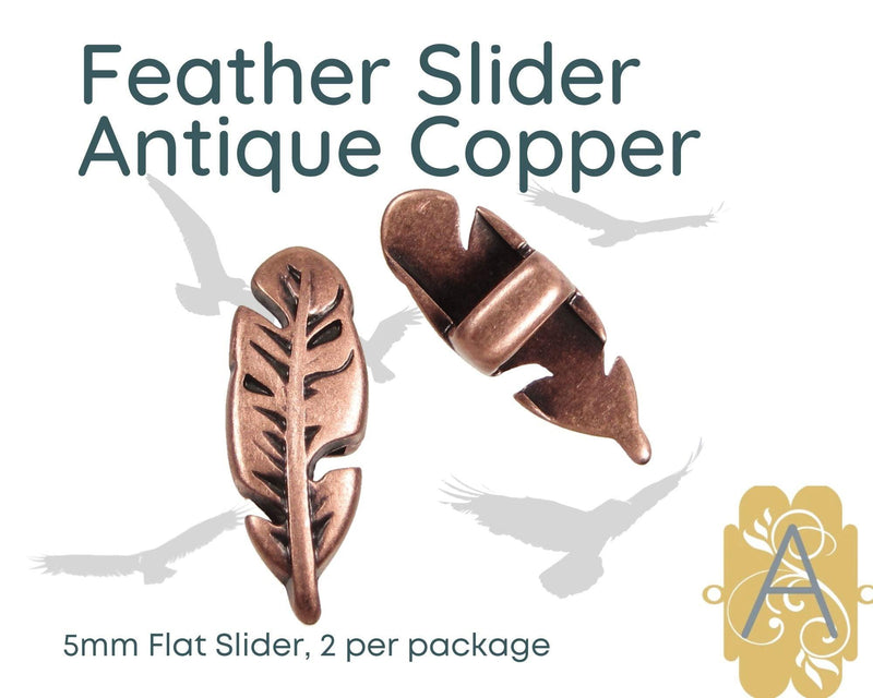 Feather Sliders for Leather or Cork, 5mm, in 4 Finishes - The Argus Collection