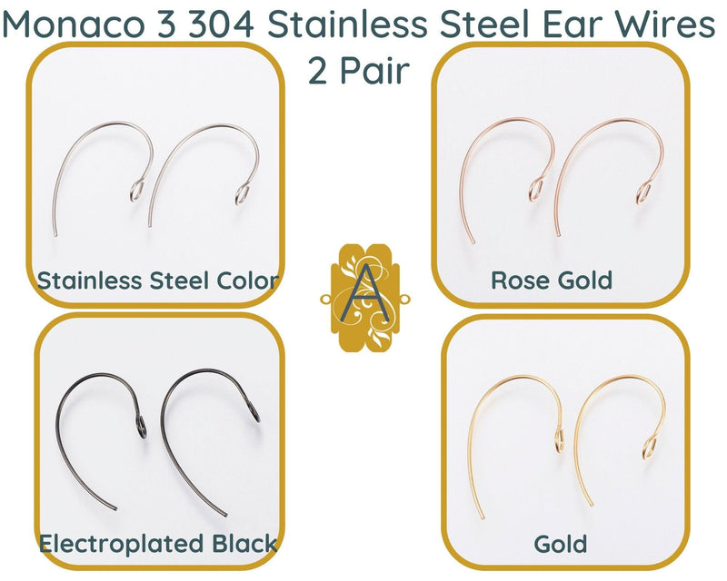 Monaco 3, 304 Stainless Steel Ear Wires in 4 Finishes - The Argus Collection