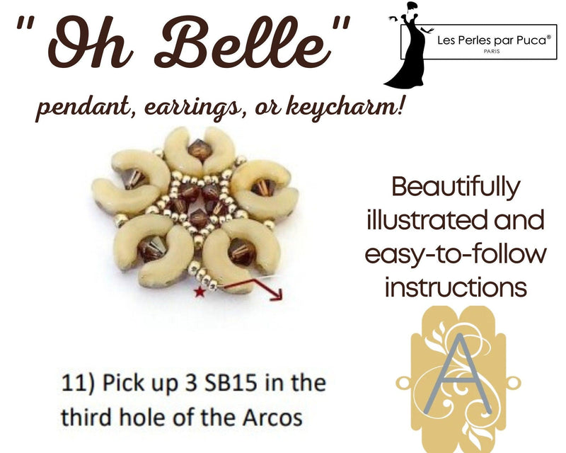 Oh Belle Pendant, Earrings, or Key Charm Pattern par Puca - The Argus Collection