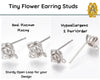 Tiny Flower, Fancy Earring Studs or Posts, Real Platinum Plating, Hypoallergenic, 2 Pair - The Argus Collection