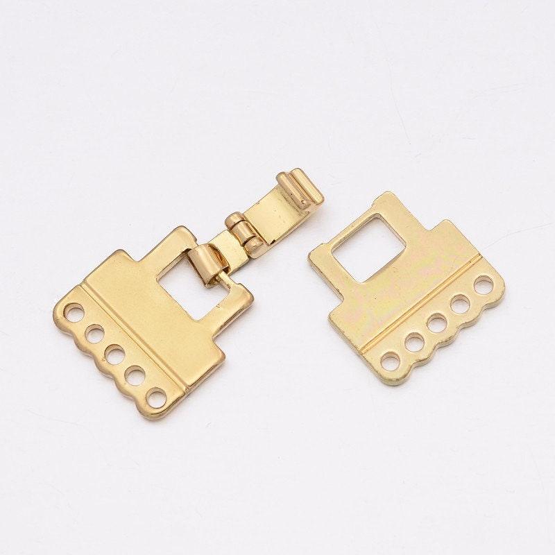 Flat Foldover Clasps, 2 or 5 Strand, Light Gold Plating, 1 or 2 Sets - The Argus Collection