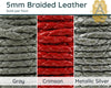 Superior Round Braided Leather, 5mm, Sold per foot, 11 Colors - The Argus Collection