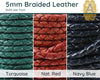 Superior Round Braided Leather, 5mm, Sold per foot, 11 Colors - The Argus Collection