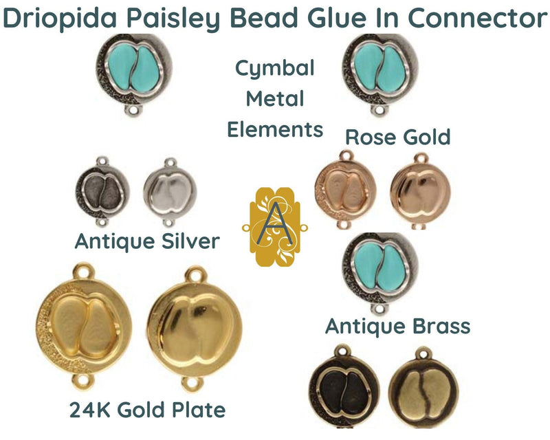 Driopida, Cymbal Paisley Bead Glue-In Connectors, 2 Pcs. 4 Finishes - The Argus Collection