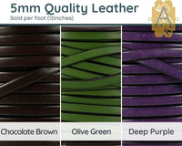 Superior Flat Euro Leather, 5mm, sold per foot , 19 Colors - The Argus Collection