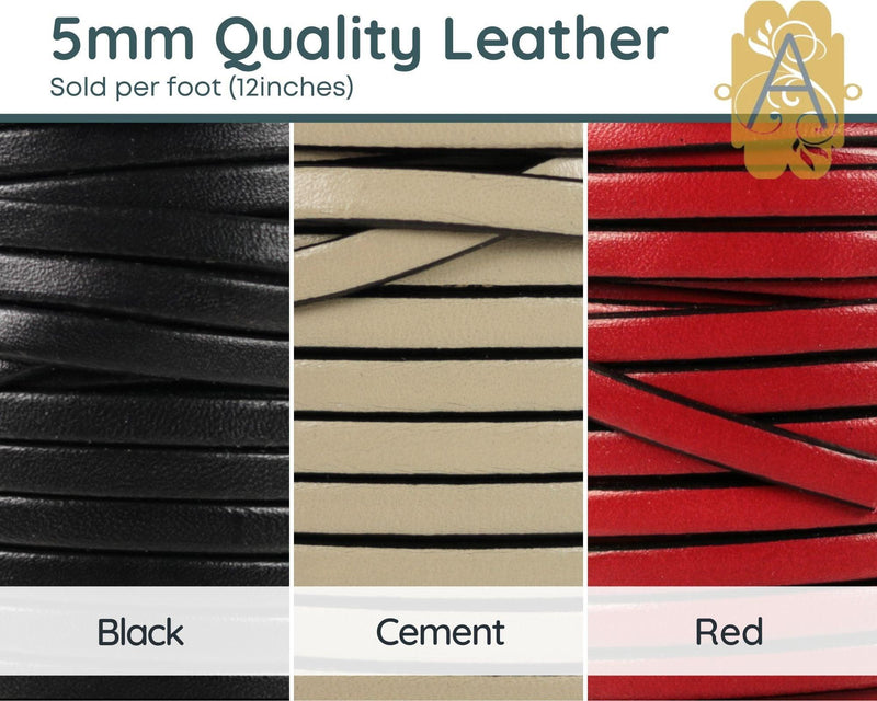 Superior Flat Euro Leather, 5mm, sold per foot , 19 Colors - The Argus Collection