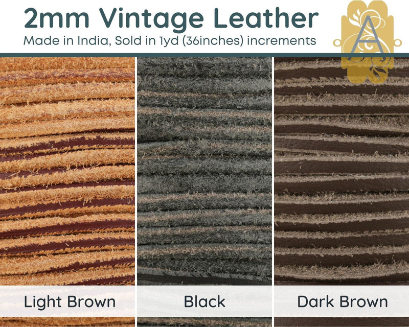 Superior Vintage Leather, 2mm, Sold per yard, 3 Colors - The Argus Collection