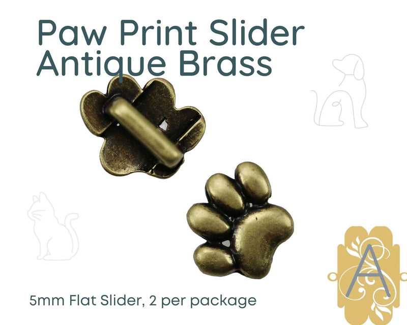 Paw Prints FlatSliders for Leather or Cork, 5mm, in 4 Finishes - The Argus Collection